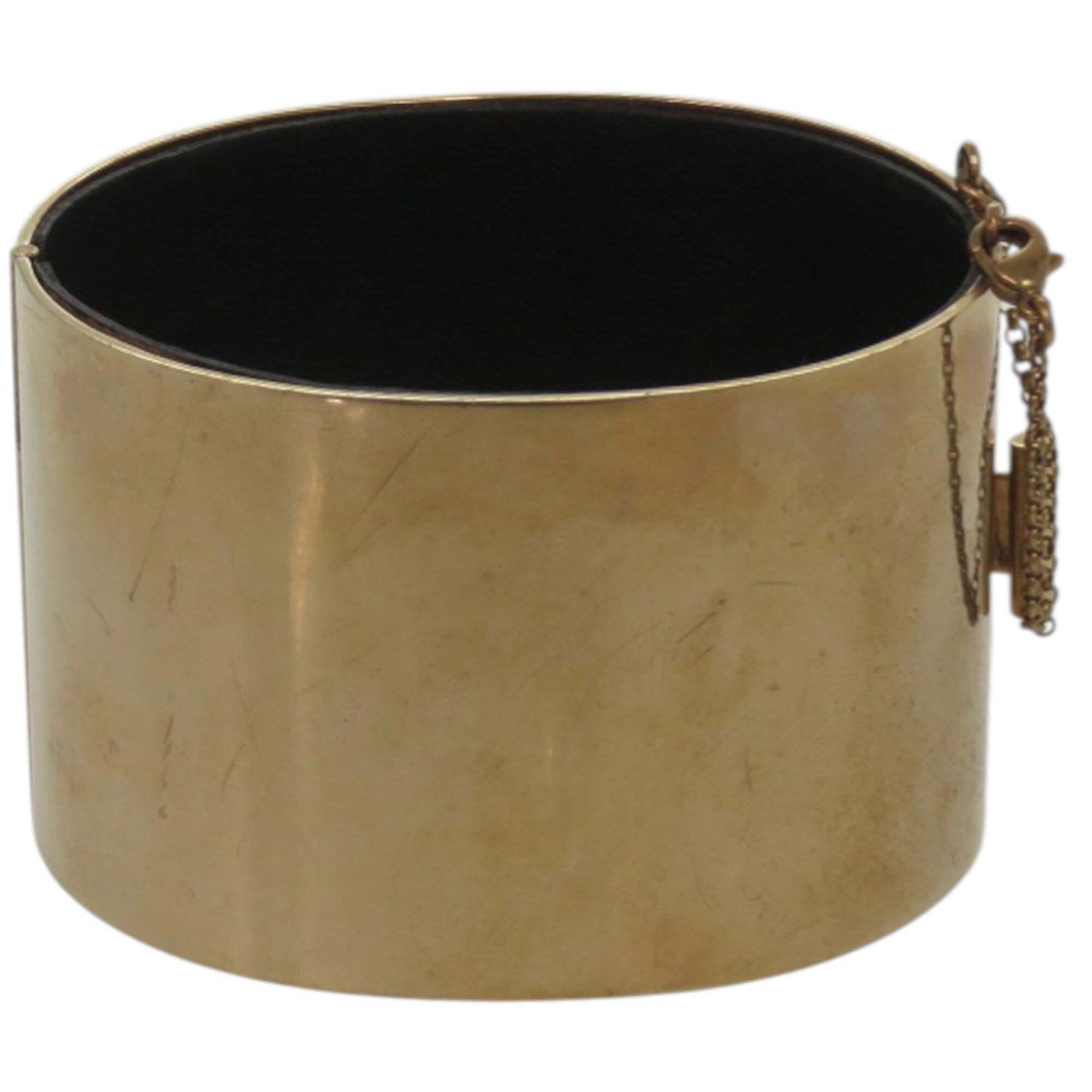 Excellent Condition Celine Manchette Metal, Leather And Gold Bangle 1233celine
